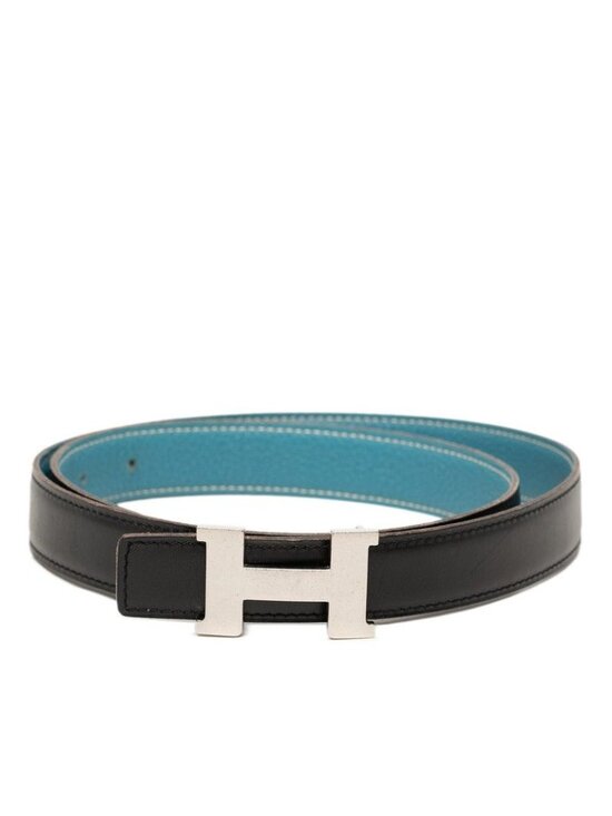 Hermes Constance 80 Black Blue Leather Belt